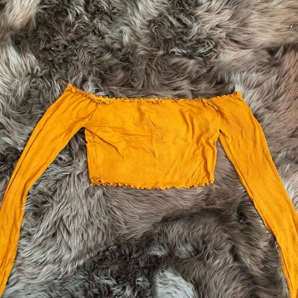 Forever 21 Tops - Mustard Off Shoulder Long Sleeve Crop Top
